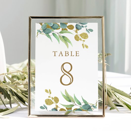 Rustisch Eucalyptus Gold Branch Wedding Table Numb Kaart