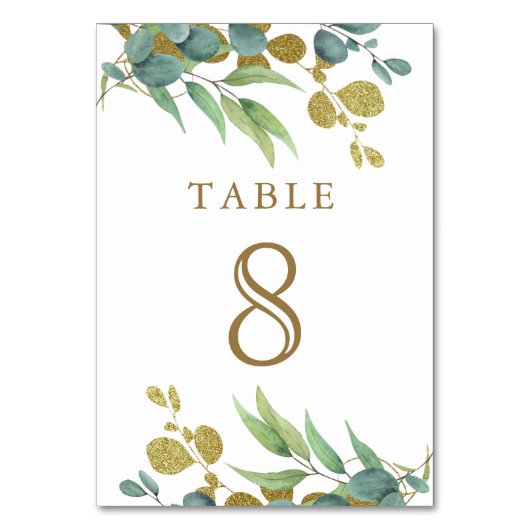 Rustisch Eucalyptus Gold Branch Wedding Table Numb Kaart (Achterkant)