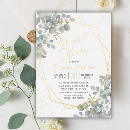 Rustisch Eucalyptus Gold Calligraphy Vrijgezellenf Folie Uitnodiging