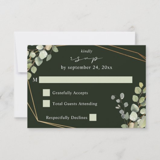 Rustisch Eucalyptus & Gold Lijst op RSVP-groen RSVP Kaartje (Voorkant)