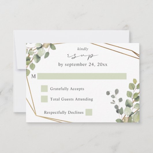Rustisch Eucalyptus & Gold Lijst op RSVP V2 Kaartje (Voorkant)