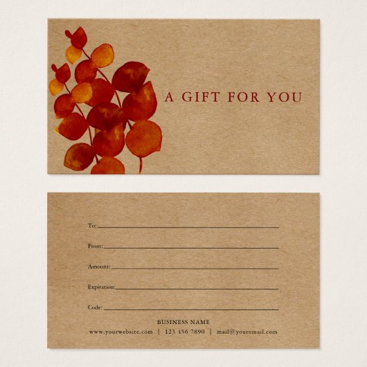 Rustisch Eucalyptus Leaves Cadeaucertificaat Visitekaartje (Voorkant /achterkant)