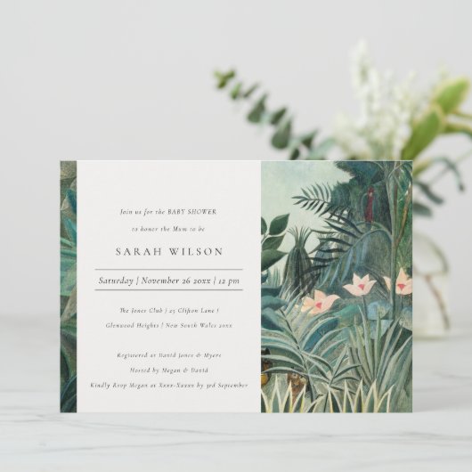 Rustisch Exotic Tropical Forest Baby shower Invite Bedankkaart (Staand voorkant)