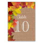 Rustisch Fall Leaves Burlap Wedding Table Number Kaart (Voorkant)