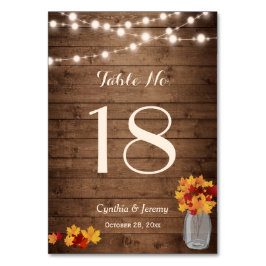 Rustisch Fall Leaves Lights Wedding Table Number Kaart