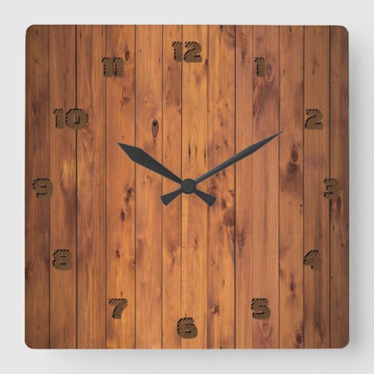 Rustisch Faux Cherry Wood met 3d-nummer Vierkante Klok (Voorkant)