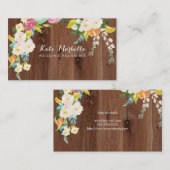 Rustisch Faux-hout met kleurrijke bloemen Visitekaartje (Voorkant / Achterkant)