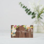 Rustisch Faux-hout met kleurrijke bloemen Visitekaartje (Staand voorkant)