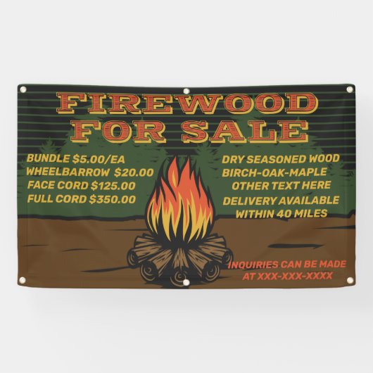 Rustisch Firewood personaliseren voor verkoop bund Spandoek (Horizontaal)