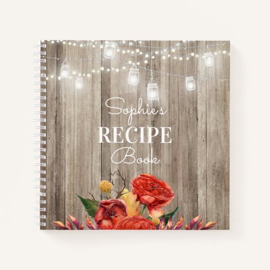 Rustisch Floral Barn Wood & Lichten Recipe Book Notitieboek (Voorkant)