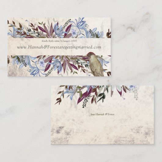 Rustisch floreel lijst met vogels visitekaartje (Voorkant / Achterkant)