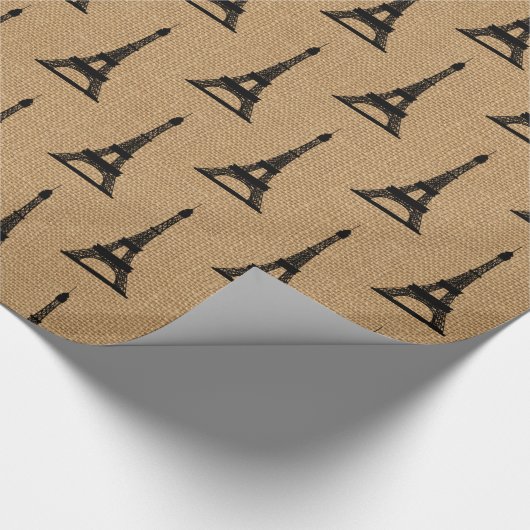 Rustisch Frans Burlap Paris Eiffel Tower Pattern Cadeaupapier (Hoek)