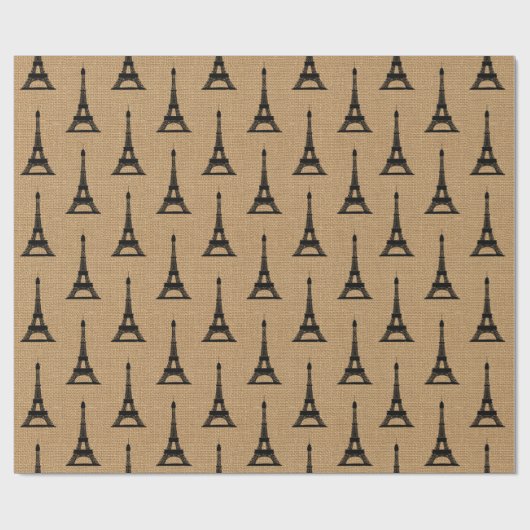 Rustisch Frans Burlap Paris Eiffel Tower Pattern Cadeaupapier (Vlak)