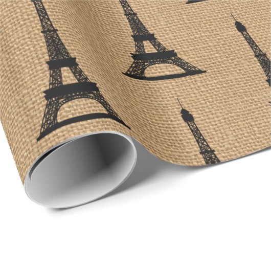 Rustisch Frans Burlap Paris Eiffel Tower Pattern Cadeaupapier (Rol Hoek)