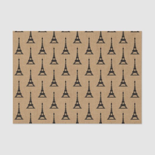 Rustisch Frans Burlap Paris Eiffel Tower Pattern Tissuepapier (Voorkant)