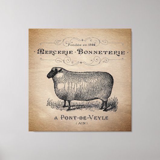 Rustisch Frans Land Sheep Typography Farmhouse Canvas Afdruk (Voorkant)