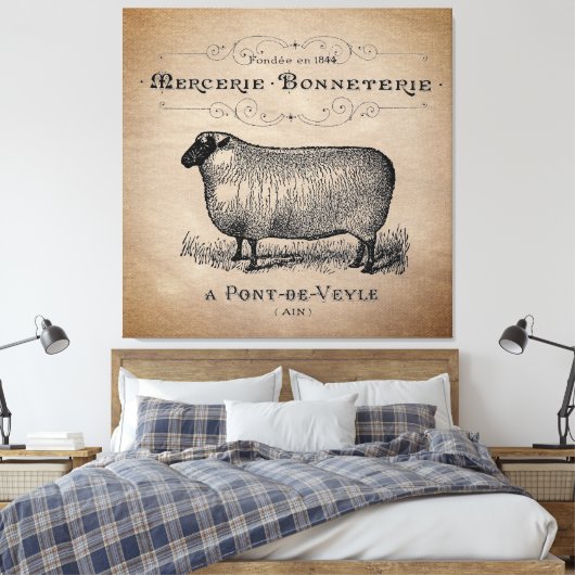 Rustisch Frans Land Sheep Typography Farmhouse Canvas Afdruk (Insitu (Slaapkamer))