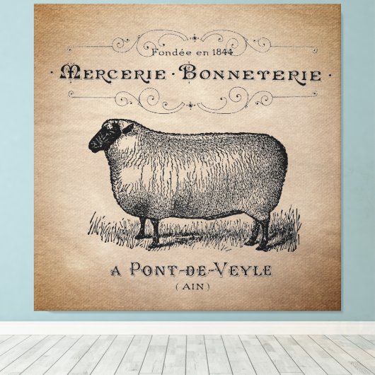 Rustisch Frans Land Sheep Typography Farmhouse Canvas Afdruk (Insitu (Houten vloer))
