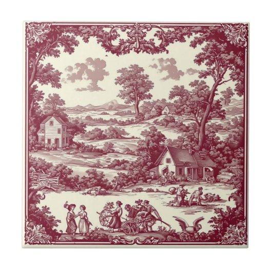 Rustisch Frans landschap idyllische scène Bourgond Tegeltje (Voorkant)