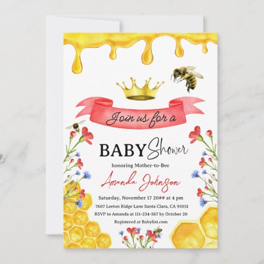 Rustisch geel Baby shower van honingrode wilde hon Kaart (Voorkant)