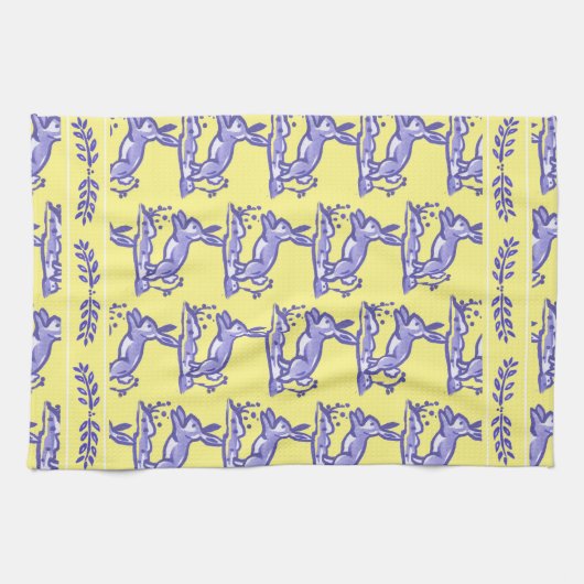 Rustisch Geel en Blauw Konijn Land Frans Theedoek (Horizontaal)