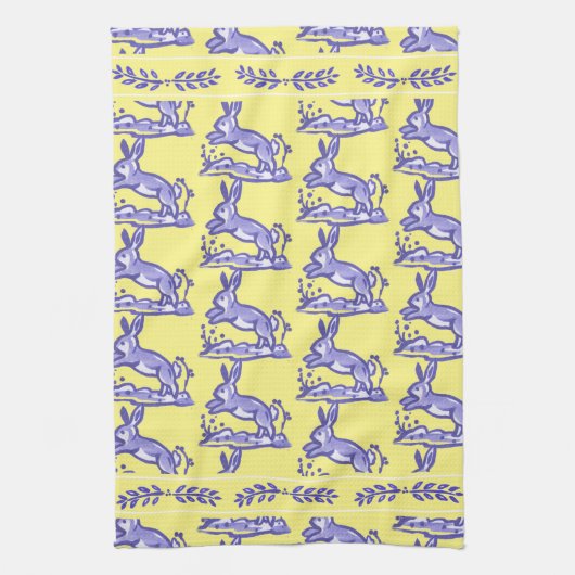 Rustisch Geel en Blauw Konijn Land Frans Theedoek (Verticaal)