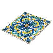 Rustisch geel en blauw Middellandse Zeegebied Tegeltje (Zijkant)