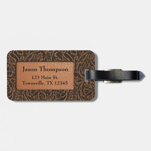 Rustisch gegaufreerd leder bagagelabel (Achterkant horizontaal)