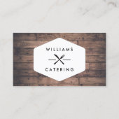 Rustisch gekruist vork, mes, Logo, bedorven hout I Visitekaartje (Voorkant)