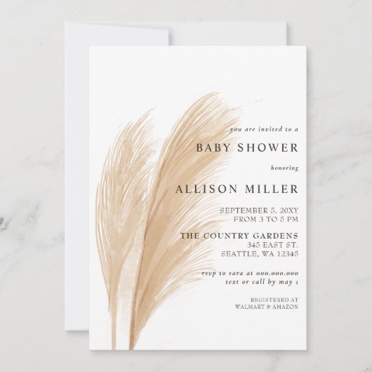 Rustisch Genderneutraal Boho Pampas Baby shower Kaart (Voorkant)