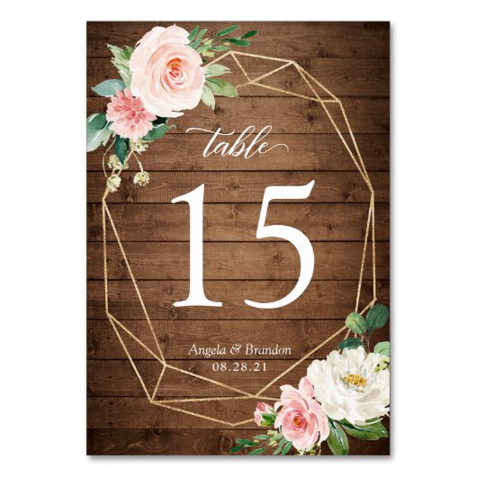 Rustisch Geometric Blush Floral Wedding Table Numb Kaart (Achterkant)
