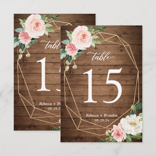 Rustisch Geometric Blush Floral Wedding Table Numb RSVP Kaartje (Voorkant / Achterkant)