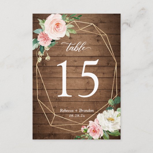 Rustisch Geometric Blush Floral Wedding Table Numb RSVP Kaartje (Voorkant)