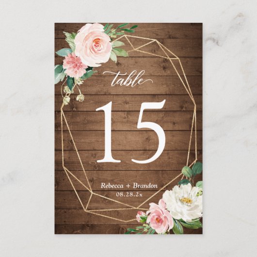 Rustisch Geometric Blush Floral Wedding Table Numb RSVP Kaartje (Achterkant)