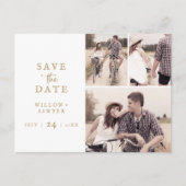 Rustisch Gold Script 3 Fotocollage bewaart de datu Uitnodiging Briefkaart (Voorkant)