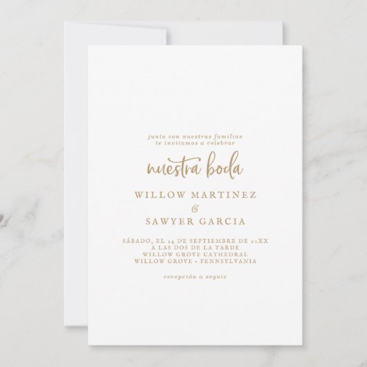 Rustisch Gold Script Spaans Nuestra Boda Kaart (Voorkant)