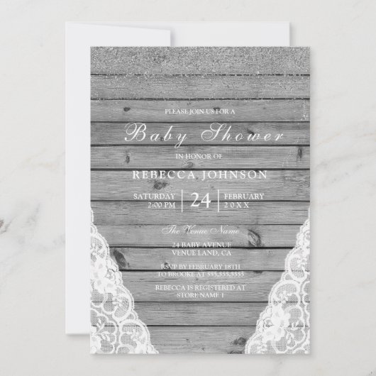 Rustisch Goud Zilver Baby shower Kaart (Voorkant)