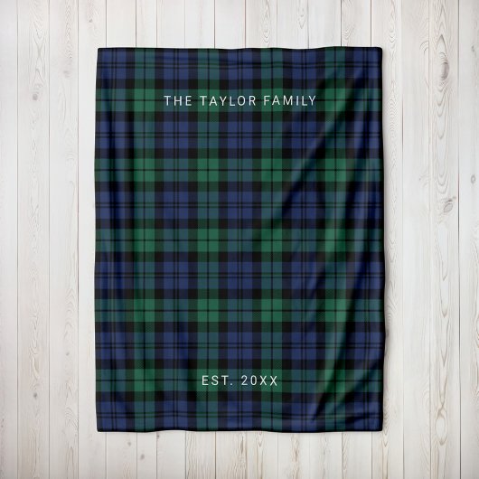 Rustisch Groen Blauw Zwarte Horloge Gezin Naam Fleece Deken