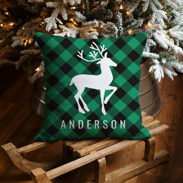 Rustisch groen buffelkonijn rendiermonogram kussen