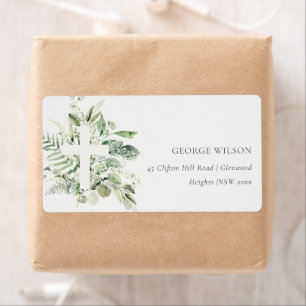 Rustisch Groen Eucalyptus Fern Foliage Cross-adres Etiket