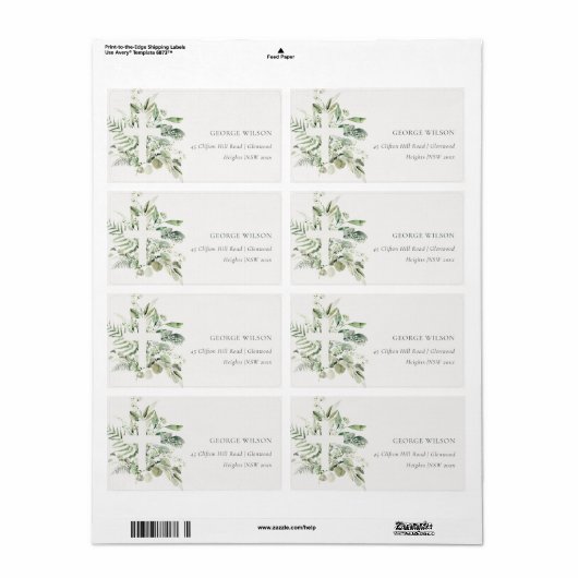 Rustisch Groen Eucalyptus Fern Foliage Cross-adres Etiket (Full Sheet)