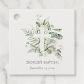 Rustisch Groen Eucalyptus Fern Foliage Cross Bapti Bedankjes Labels (Voorkant)