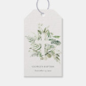 Rustisch Groen Eucalyptus Fern Foliage Cross Bapti Cadeaulabel (Voorkant)