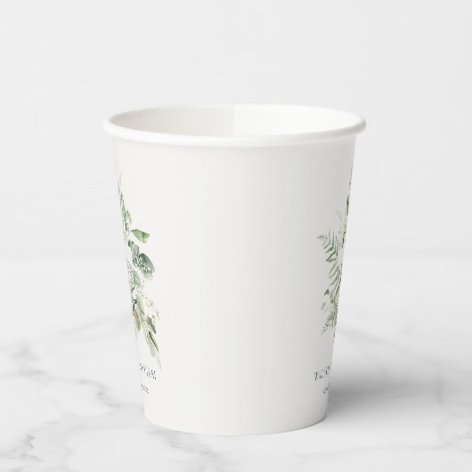 Rustisch Groen Eucalyptus Fern Foliage Cross Bapti Papieren Bekers (Links)