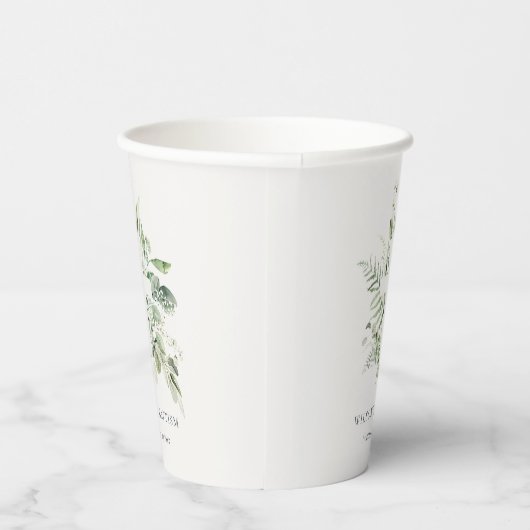 Rustisch Groen Eucalyptus Fern Foliage Cross Bapti Papieren Bekers (Rechts)