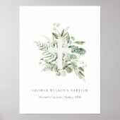 Rustisch Groen Eucalyptus Fern Foliage Cross Bapti Poster (Voorkant)