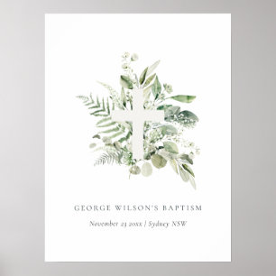 Rustisch Groen Eucalyptus Fern Foliage Cross Bapti Poster