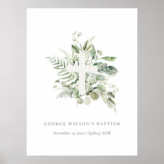 Rustisch Groen Eucalyptus Fern Foliage Cross Bapti Poster (Voorkant)