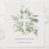 Rustisch Groen Eucalyptus Fern Foliage Cross Bapti Wijn Etiket (Enkel label)
