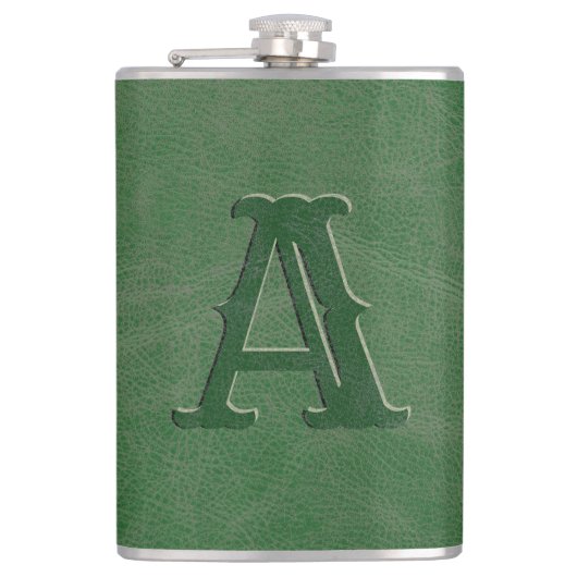 Rustisch groen Initiaal van lederen textielmonogra Heupfles (Voorkant)